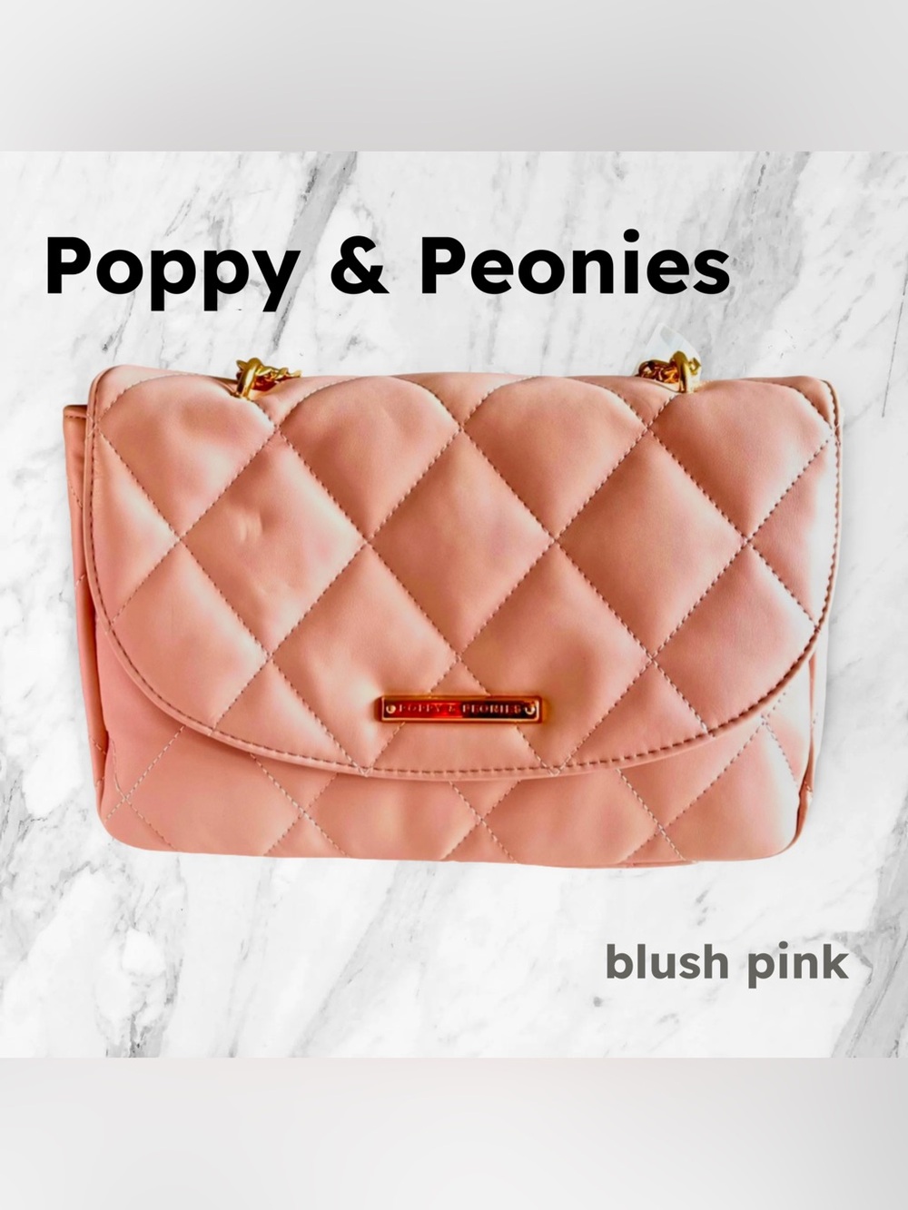 🇨🇦VGUC Poppy & Peonies | Feminine Blush Pink Quilted Crossbody Bag Gold Chain*